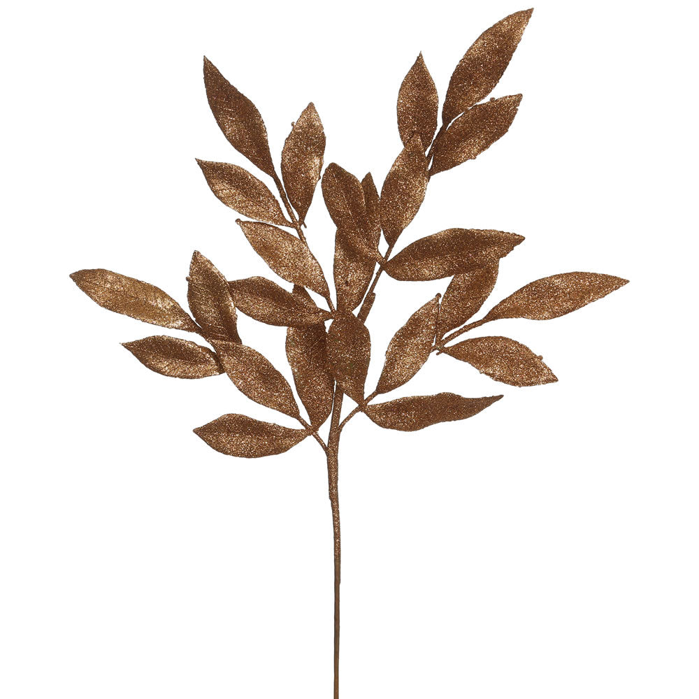 Copper Glitter Bay Leaf Spray