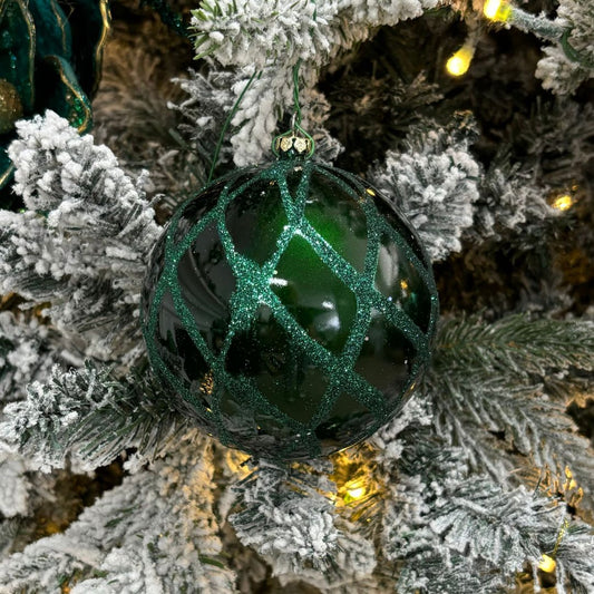 Emerald Candy Net Glitter Bauble - 10cm