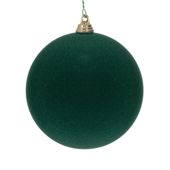 Emerald Green Flocked Bauble - Various Sizes