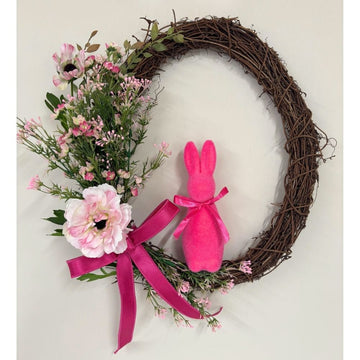 Hot Pink Bunny Floral Wreath