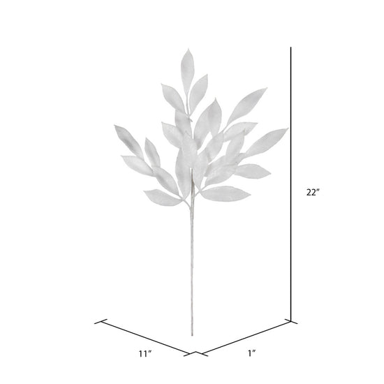 White Glitter Bay Leaf Spray