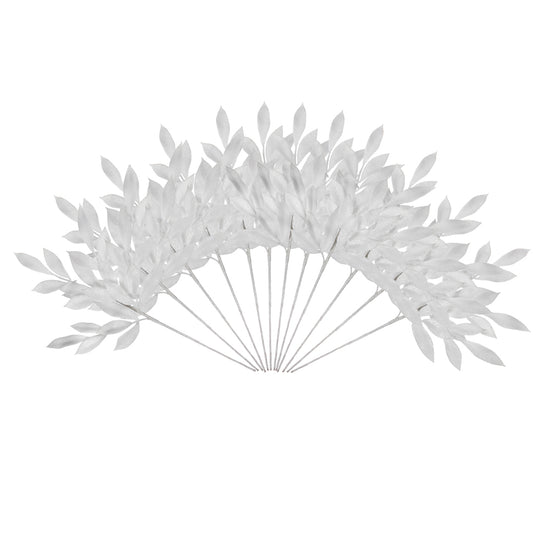 White Glitter Bay Leaf Spray