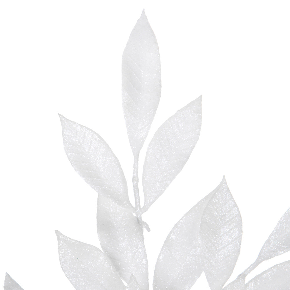 White Glitter Bay Leaf Spray
