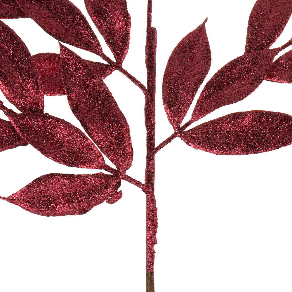 Burgundy Glitter Bay Leaf Spray