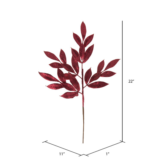 Burgundy Glitter Bay Leaf Spray