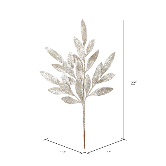 Champagne Glitter Bay Leaf Spray