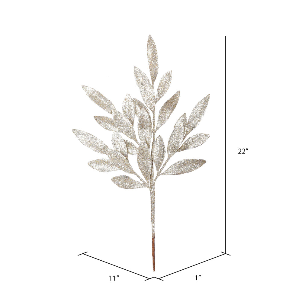 Champagne Glitter Bay Leaf Spray