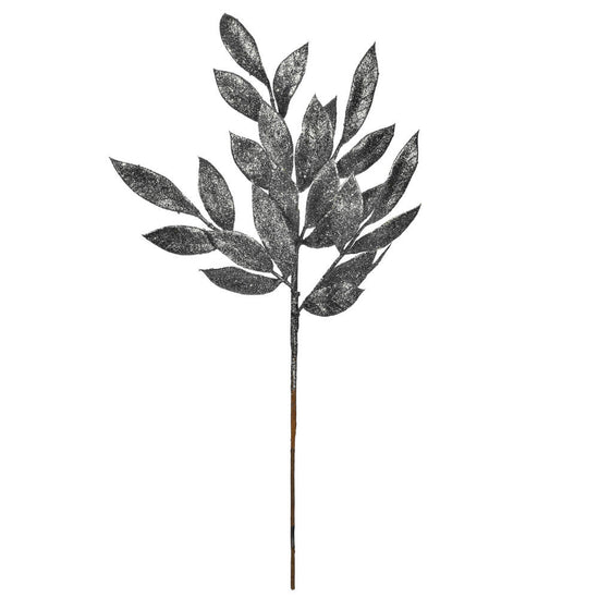 Pewter Glitter Bay Leaf Spray