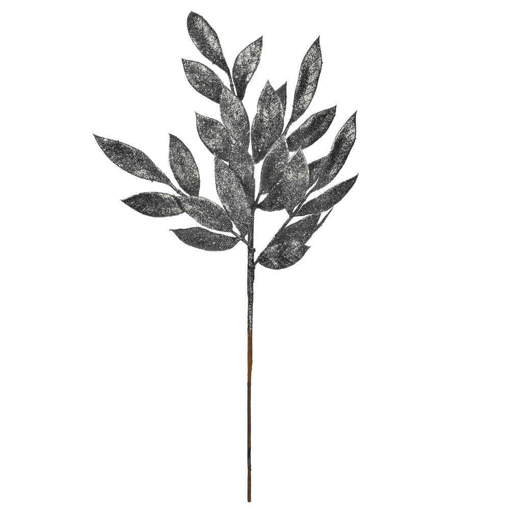 Pewter Glitter Bay Leaf Spray