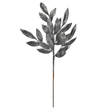 Pewter Glitter Bay Leaf Spray