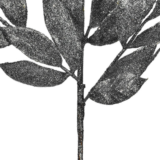 Pewter Glitter Bay Leaf Spray