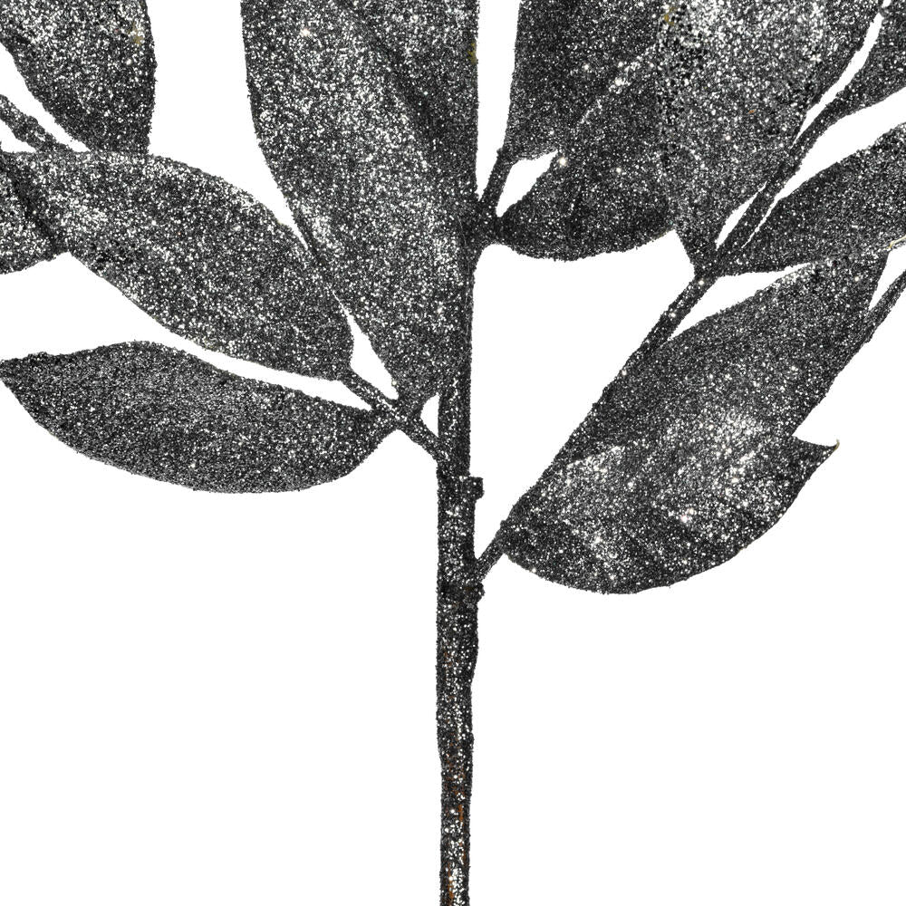 Pewter Glitter Bay Leaf Spray