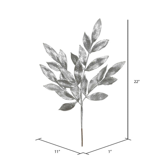 Pewter Glitter Bay Leaf Spray