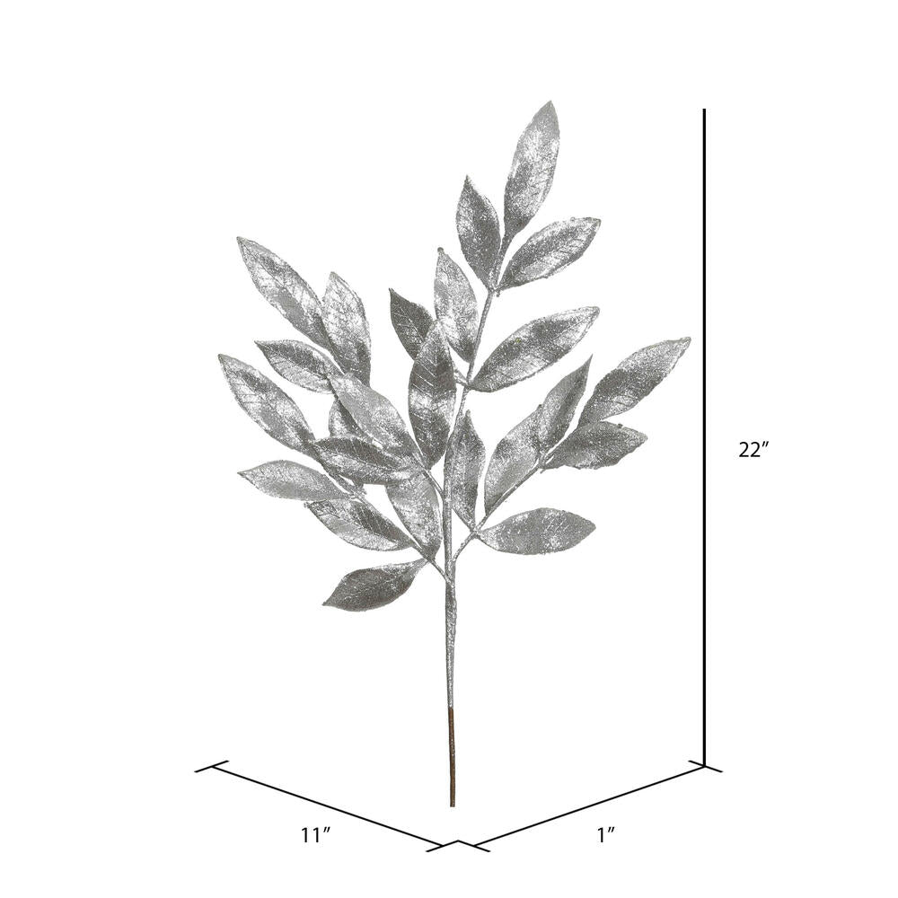 Pewter Glitter Bay Leaf Spray