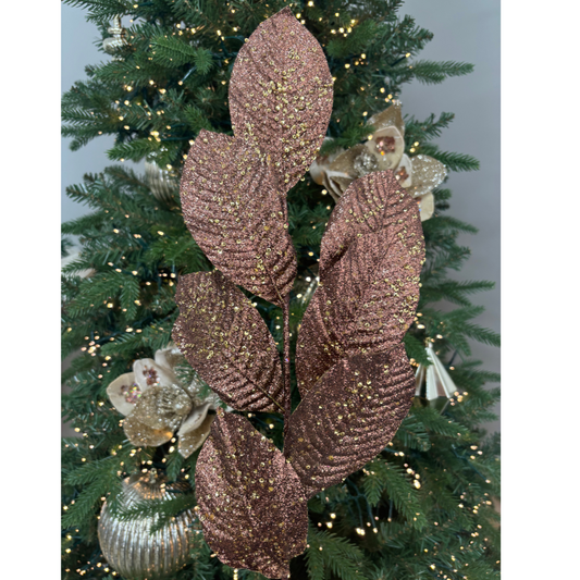 Mocha Glitter Leaf Spray