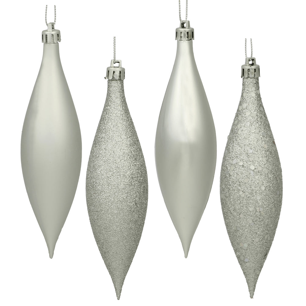 Silver Drop Finial Ornament - Box of 8