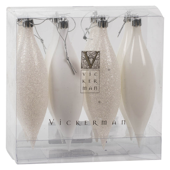 White Drop Finial Ornament - Box of 8