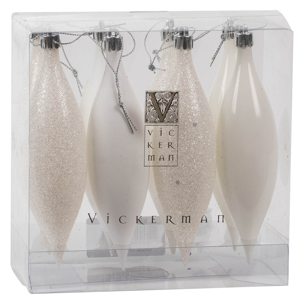 White Drop Finial Ornament - Box of 8