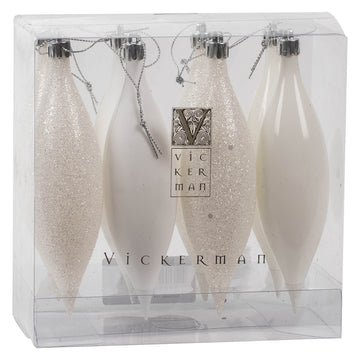 White Drop Finial Ornament - Box of 8