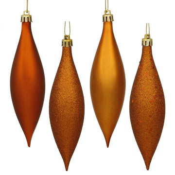 Burnished Orange Drop Finial Ornament - Box of 8