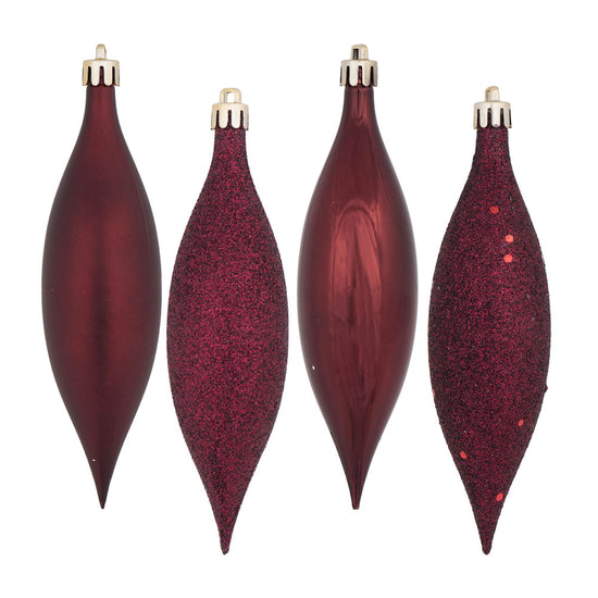 Burgundy Drop Finial Ornament - Box of 8