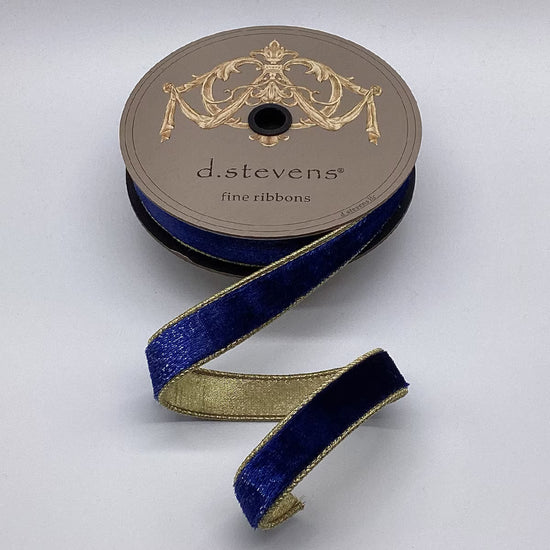 Navy Blue Ice Velvet Ribbon with Gold Back - 1.5" - My Christmas