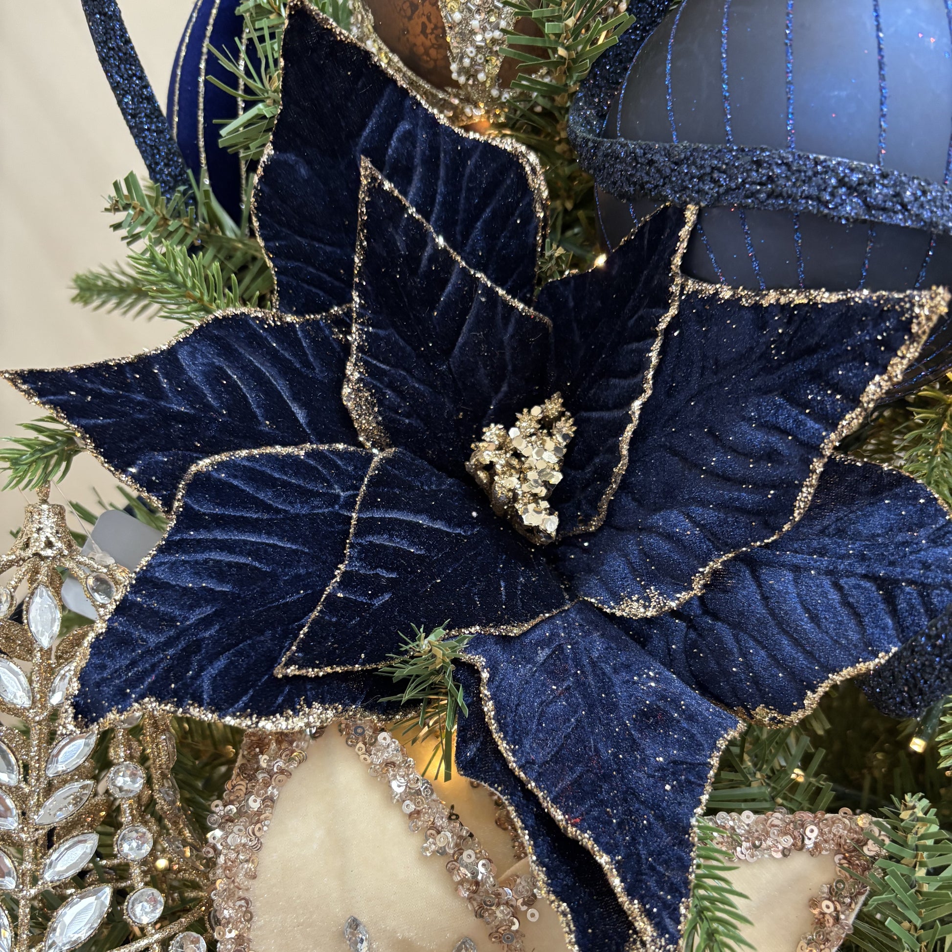 Navy Glitter Poinsettia