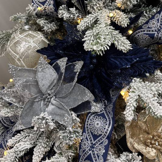 Navy with Sheer Poinsettia with Clip My Christmas