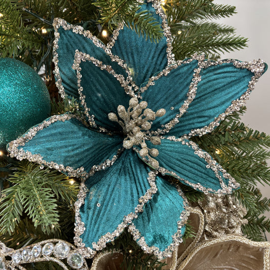 Peacock with Glitter Edge Poinsettia with Clip My Christmas
