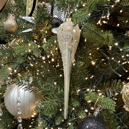 Champagne Frosted Long Drop Bauble