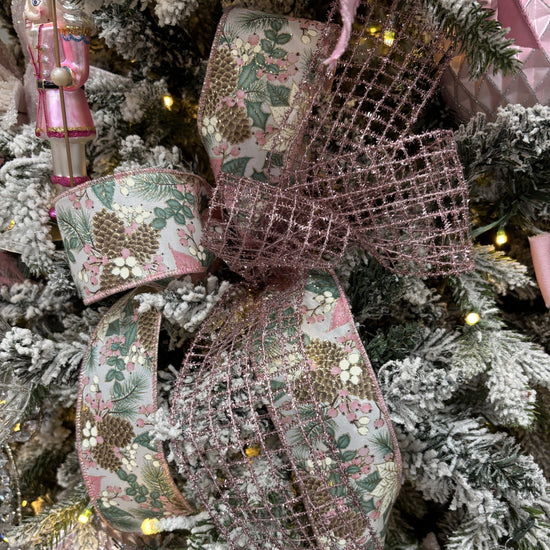 Pink Poinsettia and Pinecone Ribbon - My Christmas
