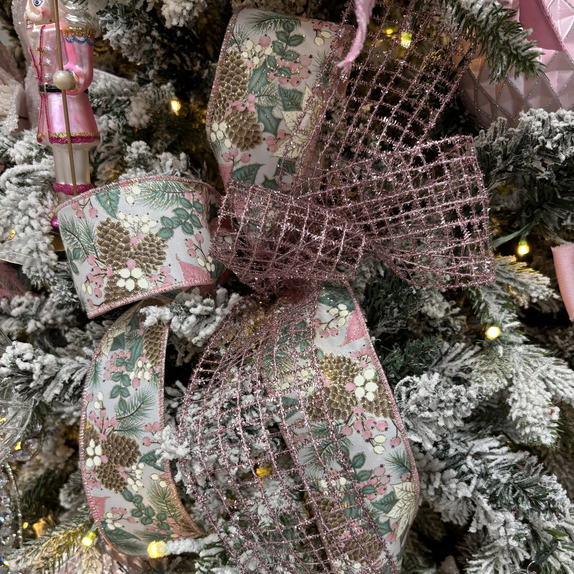 Pink Poinsettia and Pinecone Ribbon - My Christmas
