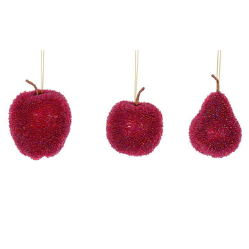 Red Beaded Fruit Ornaments - Set of 3