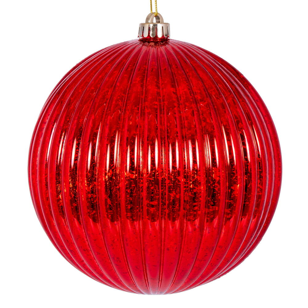 Red Shiny Lined Mercury Bauble - 15cm