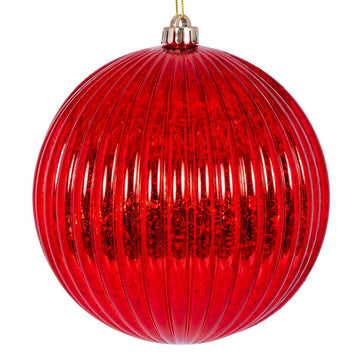 Red Shiny Lined Mercury Bauble - 15cm