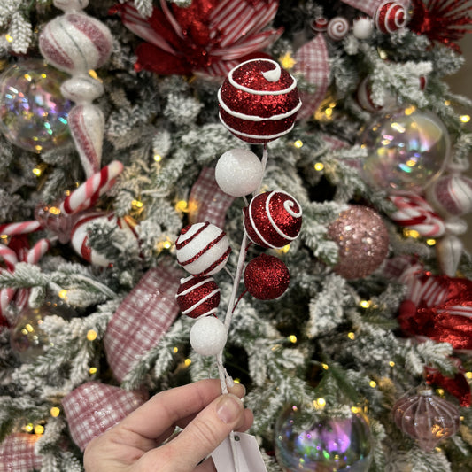 Red and White Glitter Ball Pick - My Christmas