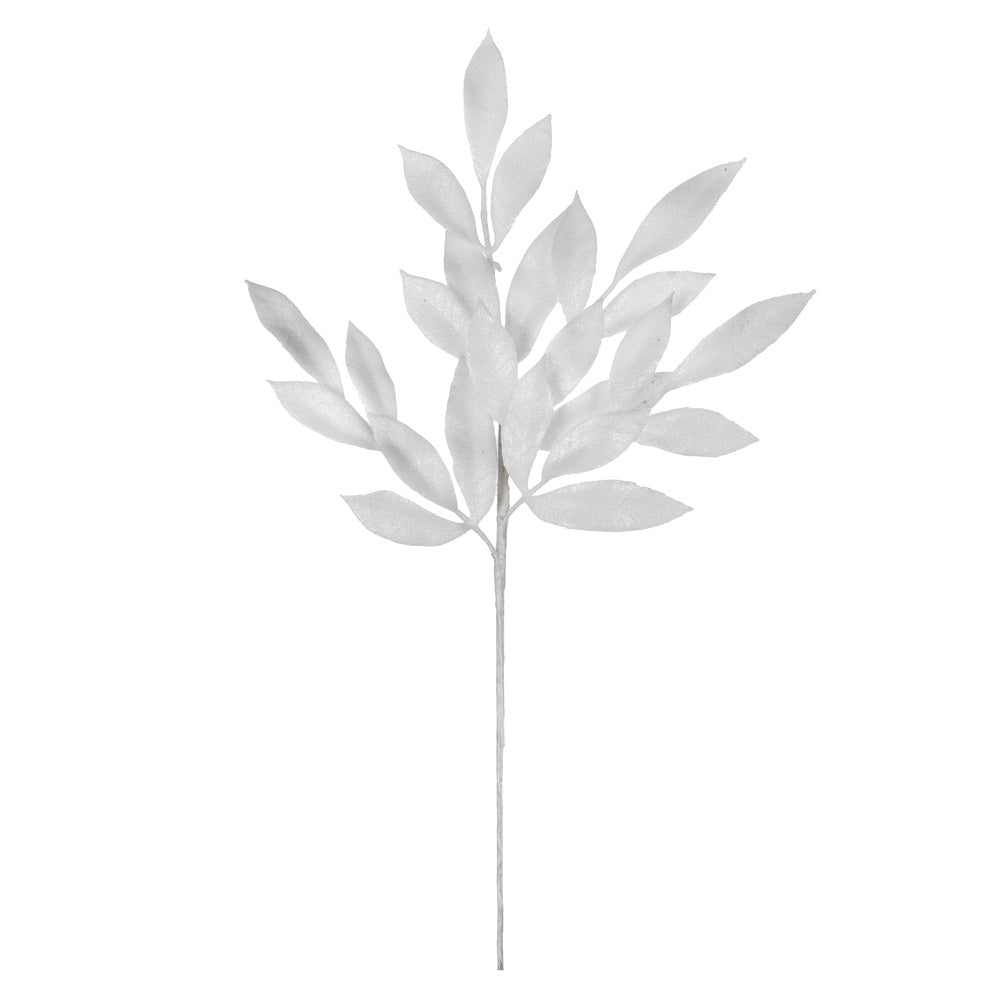 White Glitter Bay Leaf Spray