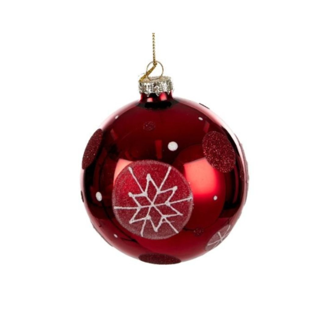 Red and White Snowflake Glass Bauble - 10cm