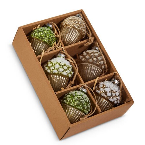 Acorn Mercury Glass Ornaments - Box of 6 - My Christmas
