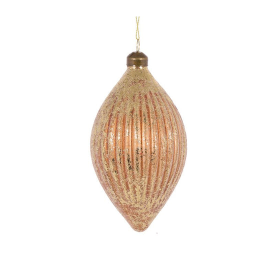 Antique Gold Ribbed Drop Bauble - My Christmas