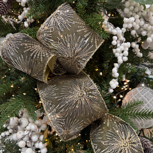 Antique Gold Sequin Starburst Ribbon - My Christmas