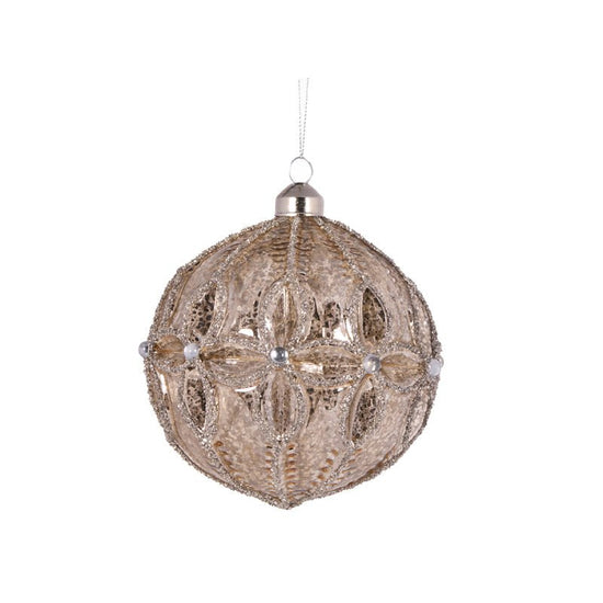 Antique Silver Embossed Floret Bauble - My Christmas