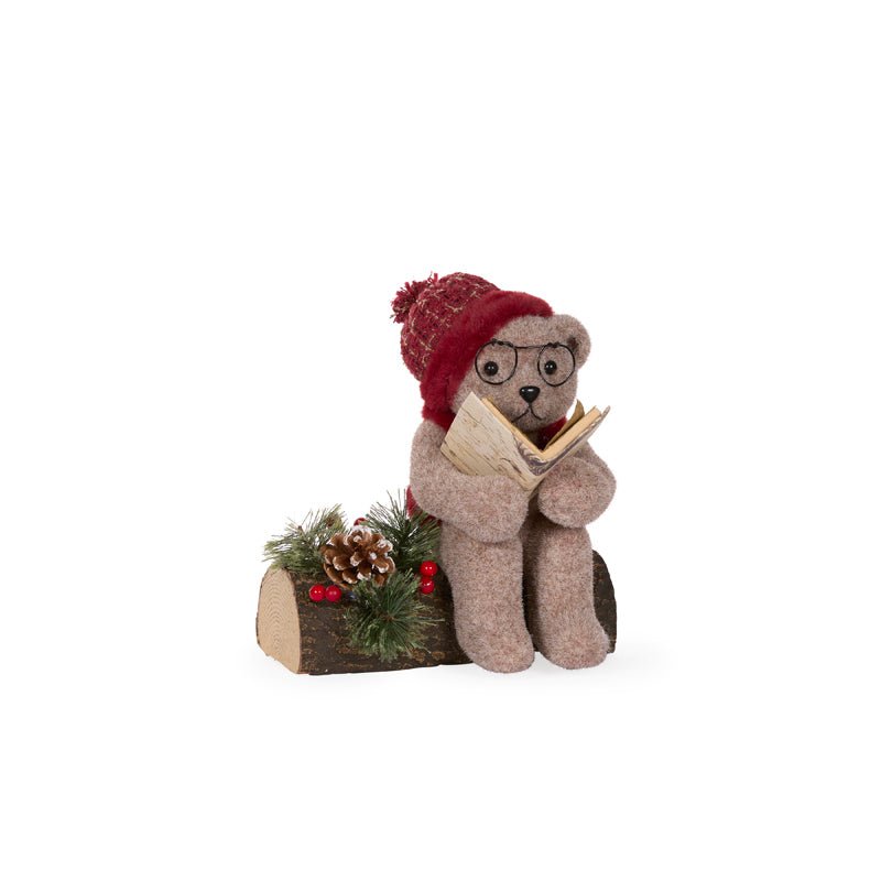 Berry Reading Nana Bear On Log - My Christmas