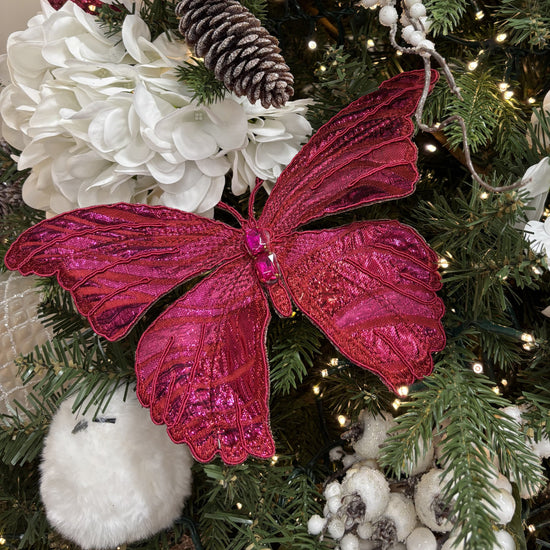 Berry Red Velvet Butterfly Clip - My Christmas