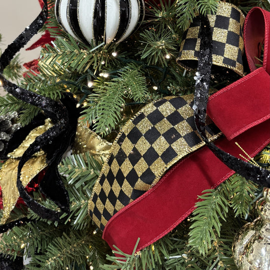 Black and Gold Check Ribbon - My Christmas