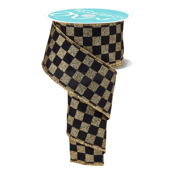 Black and Gold Check Ribbon - My Christmas