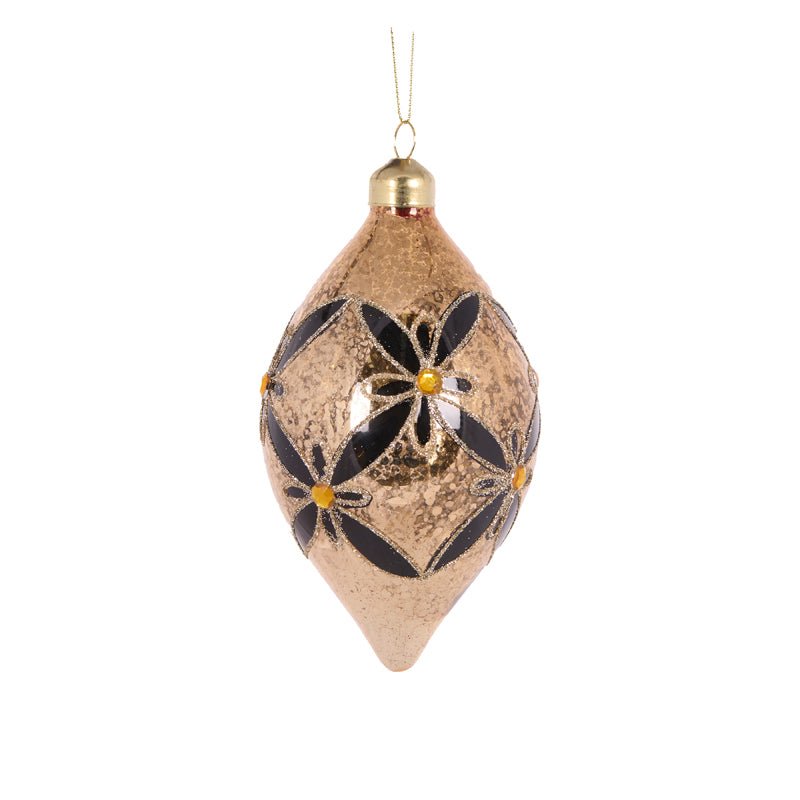 Black and Gold Floral Drop Bauble - My Christmas