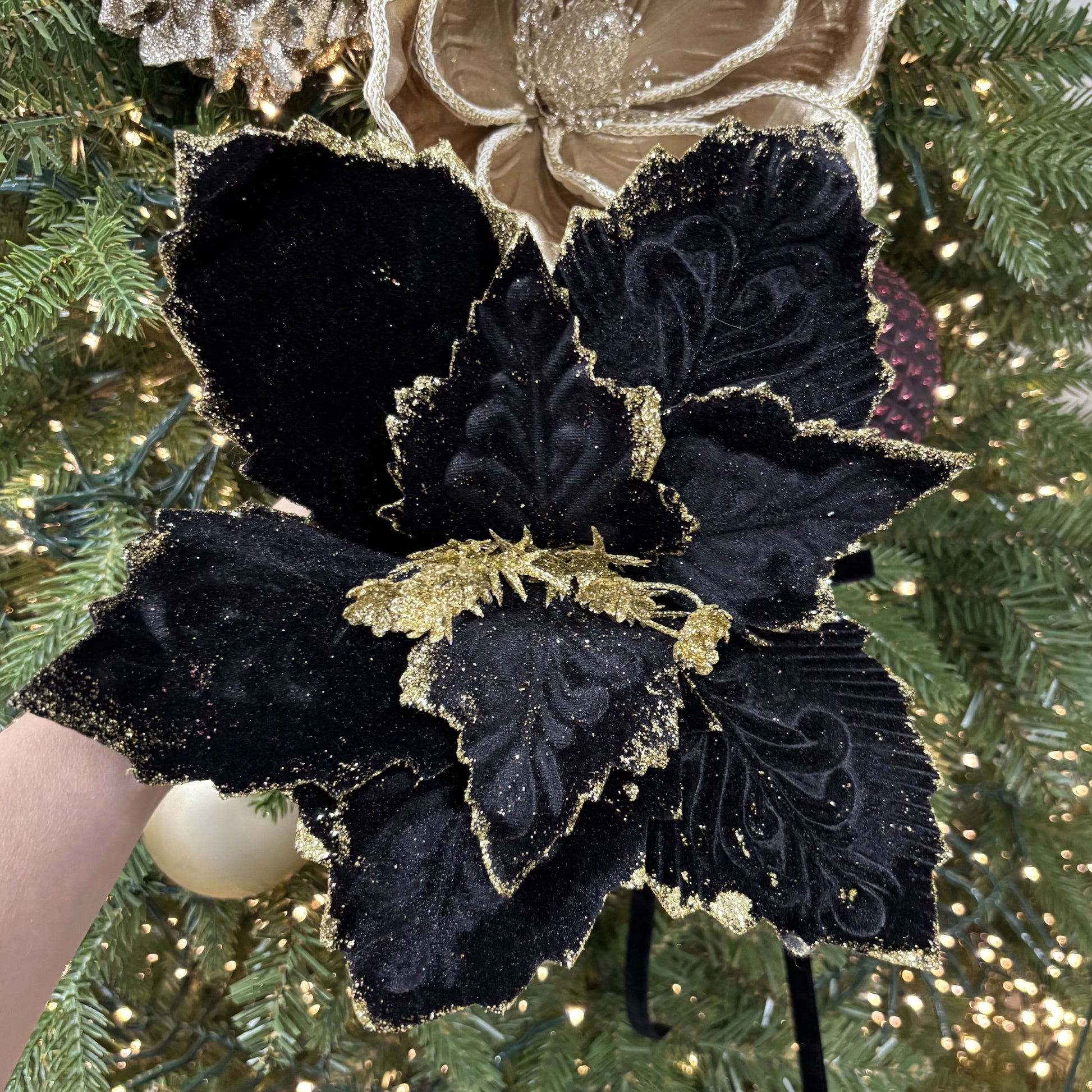 Black and Gold Poinsettia with Clip - My Christmas