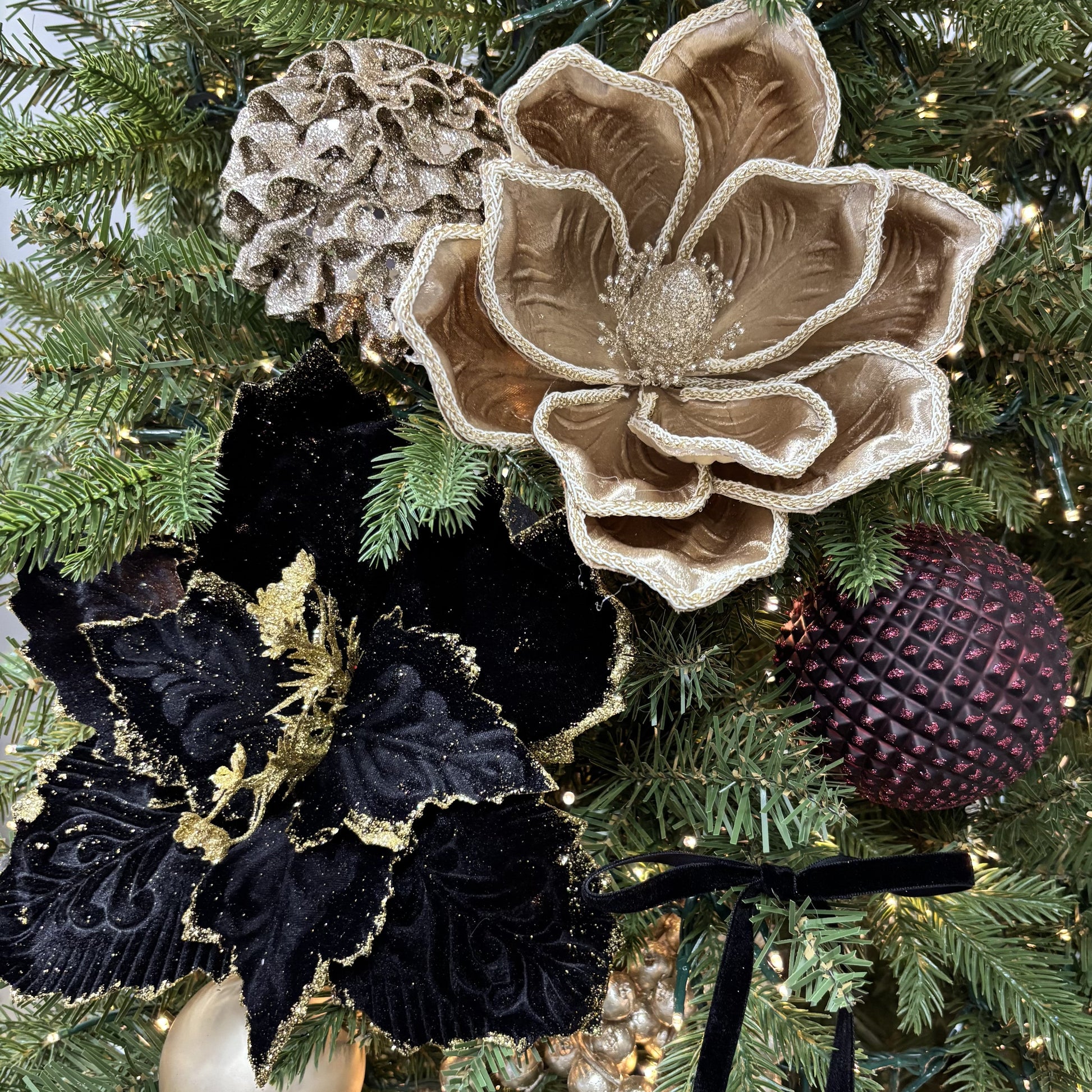 Black and Gold Poinsettia with Clip - My Christmas