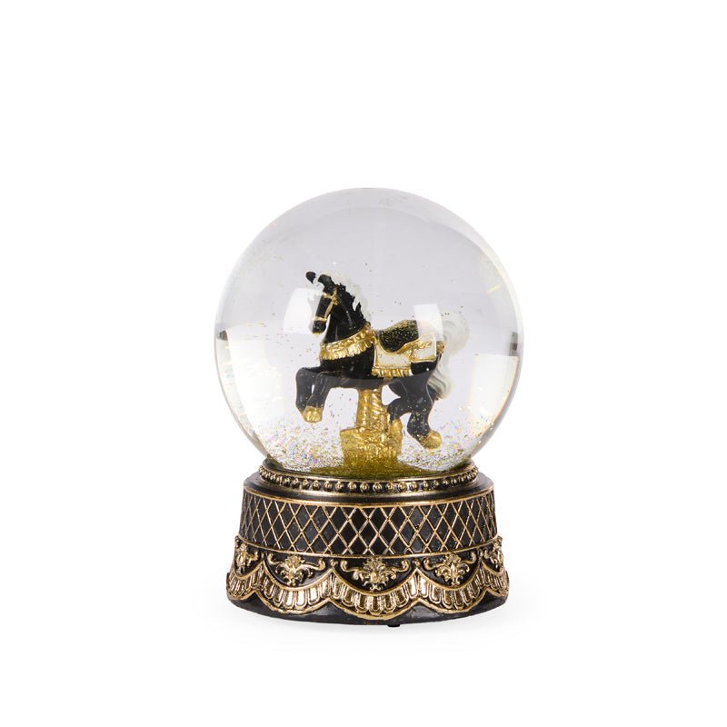 Black and Gold Rocking Horse Snow Globe - My Christmas